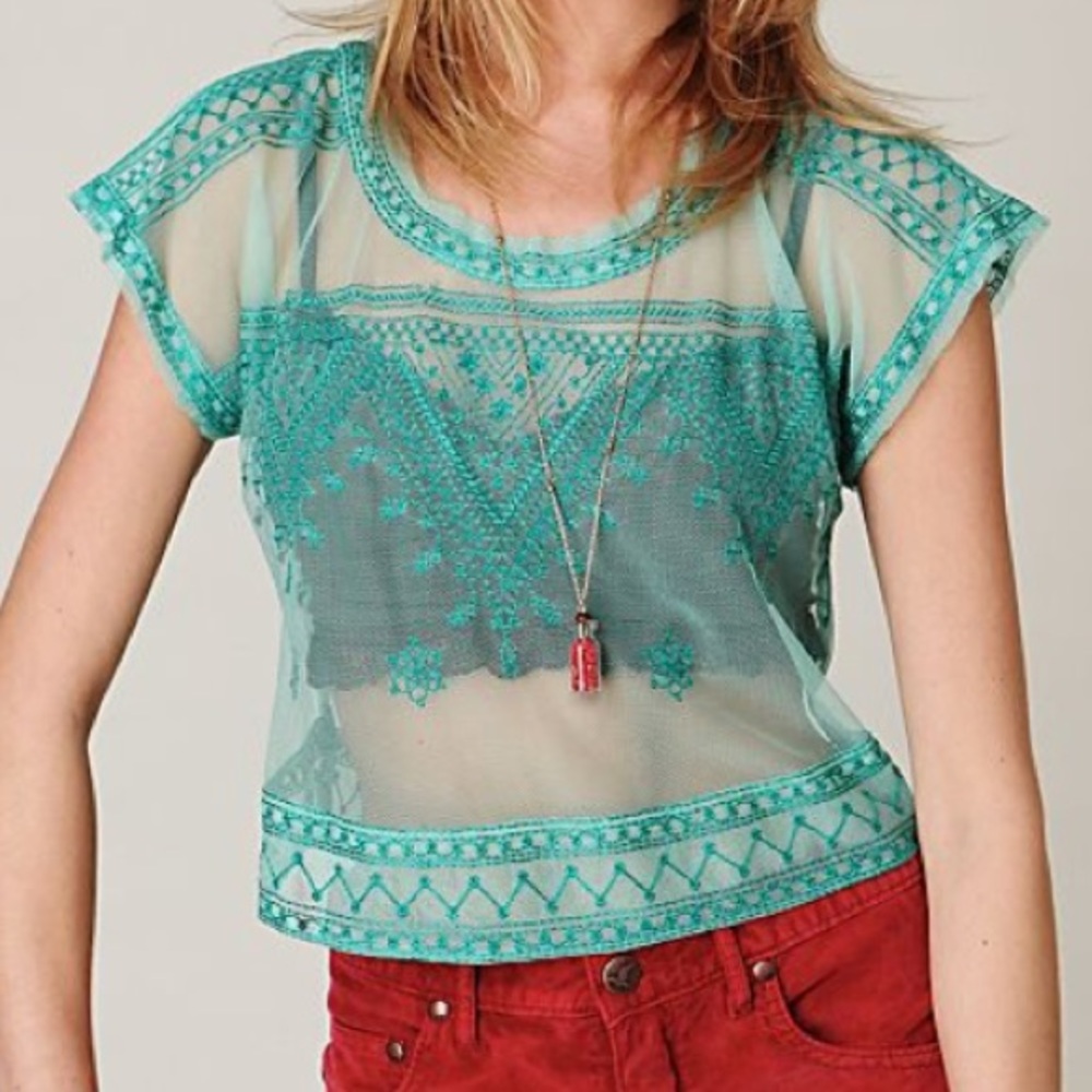 DONATED Free People Embroidered Cropped Shirt